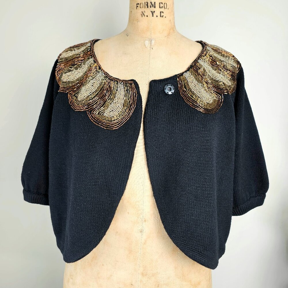 Tibi Beaded Statement Collar Cropped Cardigan Swe… - image 2